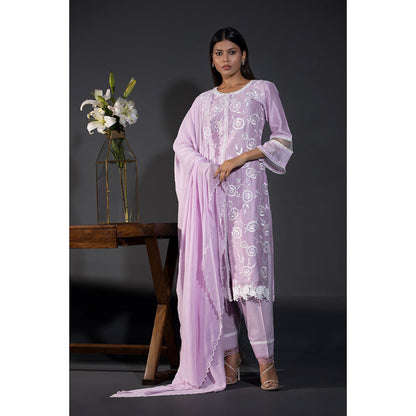 Shweta Dabas Our Rose Laces Pure Chanderi Kurta with Salwar and Dupatta (Set of 3)