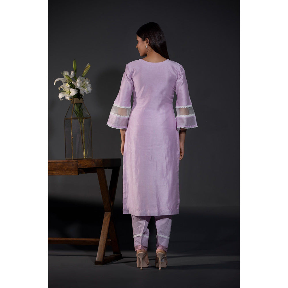 Shweta Dabas Our Rose Laces Pure Chanderi Kurta with Salwar and Dupatta (Set of 3)