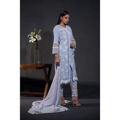 Shweta Dabas Blue Rose Laces Pure Chanderi Kurta with Pant and Dupatta (Set of 3)