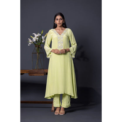 Shweta Dabas Apple Green Embroidered Anarkali with Pant and Dupatta (Set of 3)