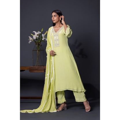 Shweta Dabas Apple Green Embroidered Anarkali with Pant and Dupatta (Set of 3)