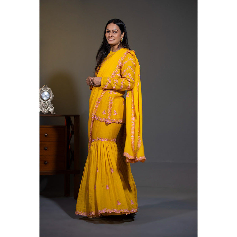 Shweta Dabas Haldi Yellow Embellished Kurta with Sharara and Dupatta (Set of 3)