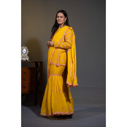 Shweta Dabas Haldi Yellow Embellished Kurta with Sharara and Dupatta (Set of 3)
