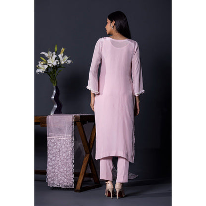 Shweta Dabas Pink Crepe Pearl Kurta with Pant and Dupatta (Set of 3)