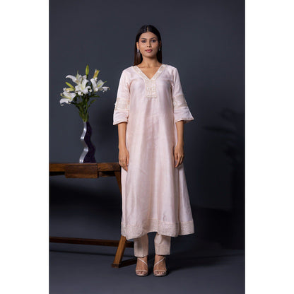 Shweta Dabas Pink Embroidered Anarkali with Pant and Dupatta (Set of 3)