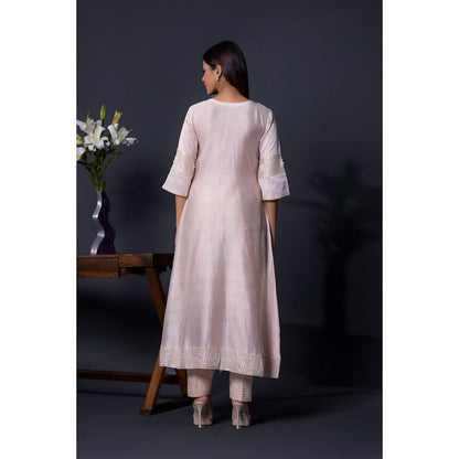 Shweta Dabas Pink Embroidered Anarkali with Pant and Dupatta (Set of 3)