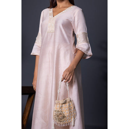Shweta Dabas Pink Embroidered Anarkali with Pant and Dupatta (Set of 3)