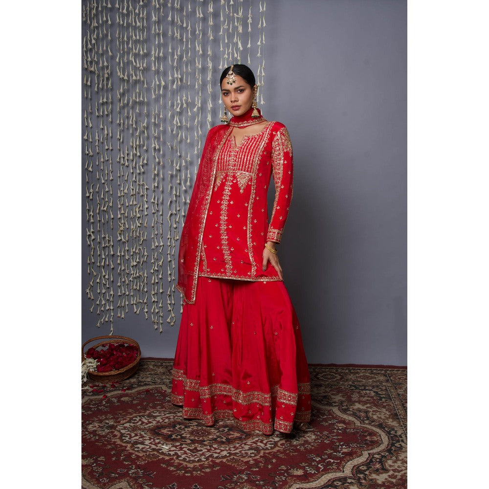 Shweta Dabas Red Sharara with Kurta and Dupatta (Set of 3)