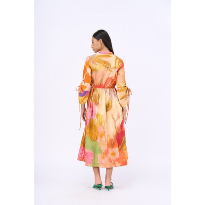 Siddhartha Bansal Orange Printed Day Bloom Dress