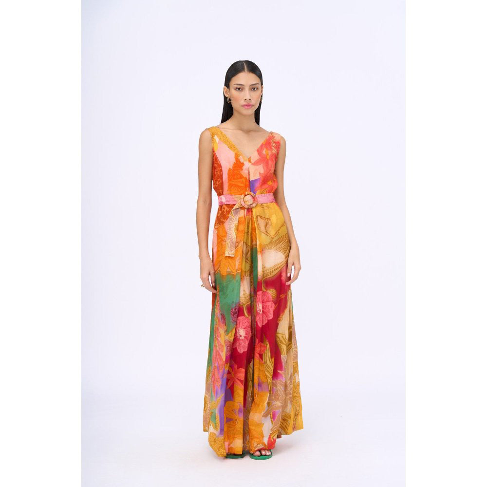 Siddhartha Bansal Multi-Colour Printed Preen Jumpsuit with Belt (Set of 2)