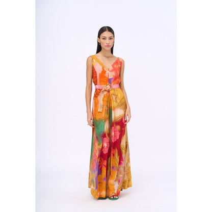 Siddhartha Bansal Multi-Colour Printed Preen Jumpsuit with Belt (Set of 2)