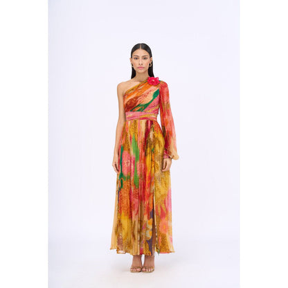 Siddhartha Bansal Orange Printed Sofia Maxi Dress