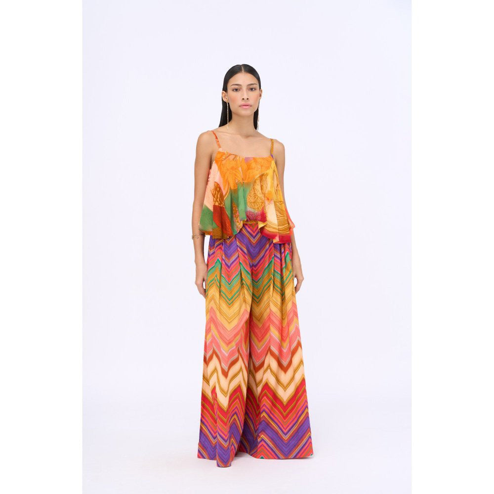 Siddhartha Bansal Multi-Colour Printed Cheverton Top with Palazzo (Set of 2)
