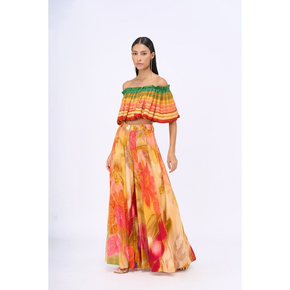 Siddhartha Bansal Multi-Colour Printed Love Struck Top with Flared Pant (Set of 2)