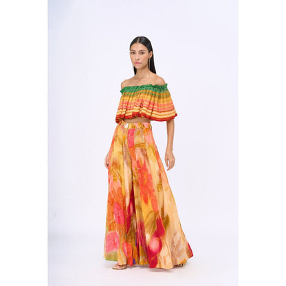 Siddhartha Bansal Multi-Colour Printed Love Struck Top with Flared Pant (Set of 2)