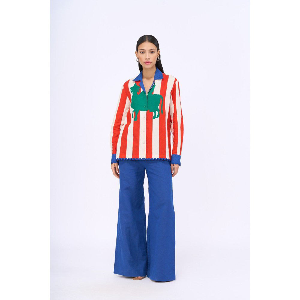 Siddhartha Bansal Blue Stripes Holy Cow Shirt with Pant (Set of 2)