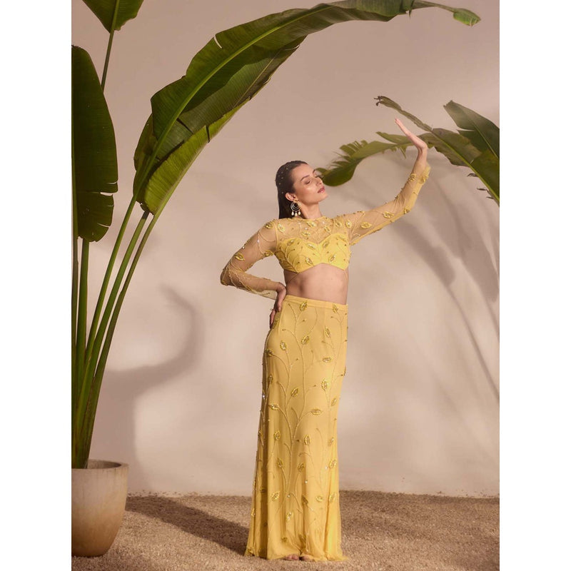 Silky Bindra Yellow Zelena Skirt with Blouse (Set of 2)