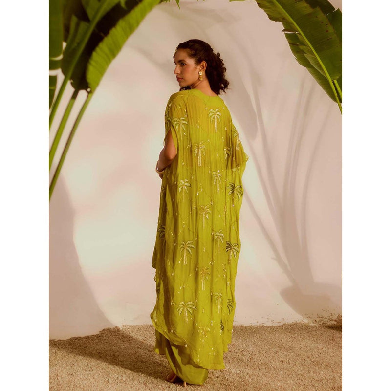 Silky Bindra Green Areca Cape with Bustier and Drape Skirt (Set of 3)