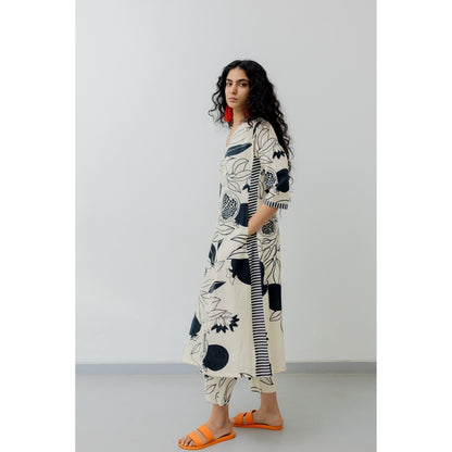 Silai Studio Cream Pomegranate Print Kurta and Pants (Set of 2)