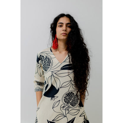 Silai Studio Cream Pomegranate Print Kurta and Pants (Set of 2)