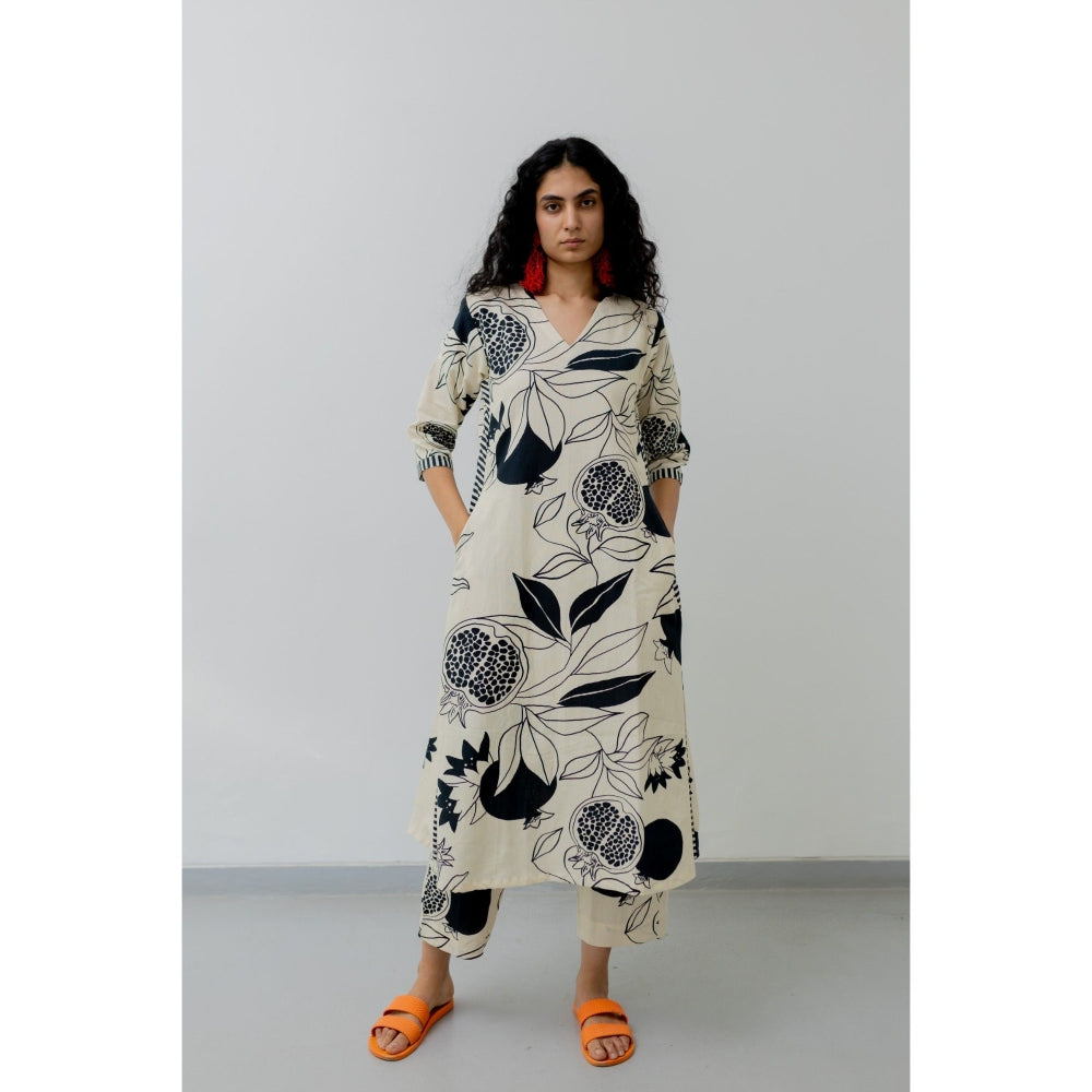 Silai Studio Cream Pomegranate Print Kurta