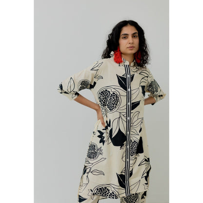 Silai Studio Cream Pomegranate Print Kurta and Pants (Set of 2)