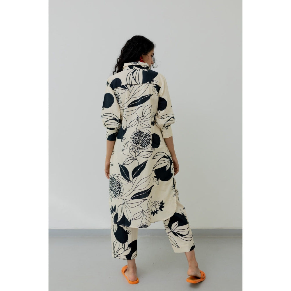 Silai Studio Cream Pomegranate Print Kurta and Pants (Set of 2)