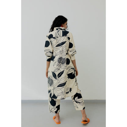 Silai Studio Cream Pomegranate Print Kurta and Pants (Set of 2)