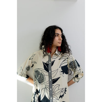 Silai Studio Cream Pomegranate Print Kurta and Pants (Set of 2)