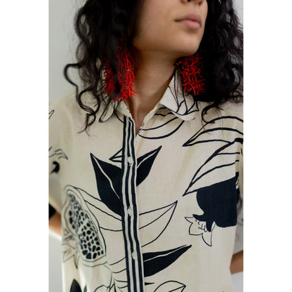 Silai Studio Cream Pomegranate Print Kurta and Pants (Set of 2)