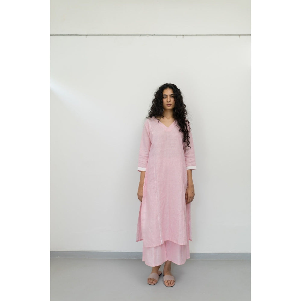 Silai Studio Bubblegum Pink Linen Kurta and Palazzo (Set of 2)