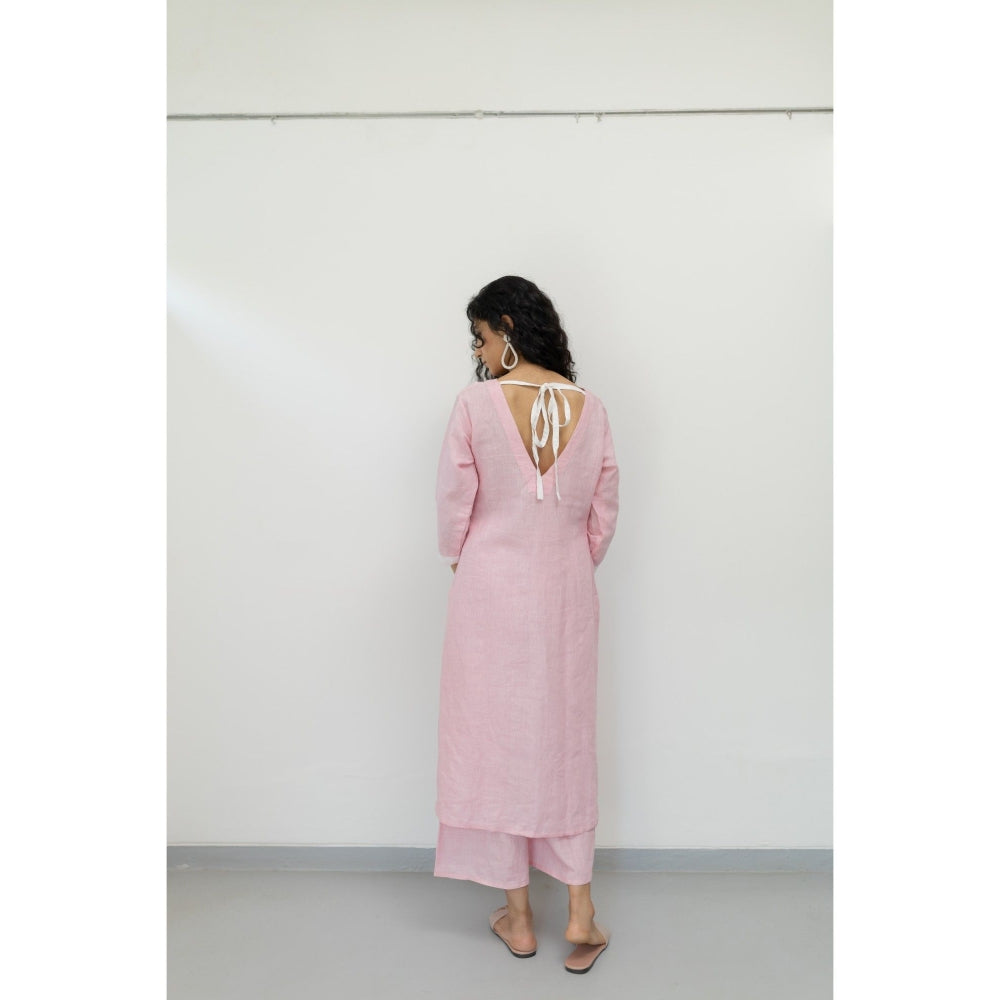 Silai Studio Bubblegum Pink Linen Kurta and Palazzo (Set of 2)