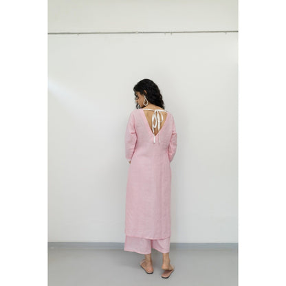 Silai Studio Bubblegum Pink Linen Kurta and Palazzo (Set of 2)
