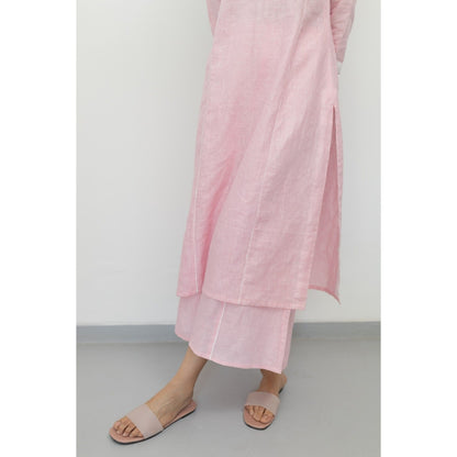 Silai Studio Bubblegum Pink Linen Kurta and Palazzo (Set of 2)