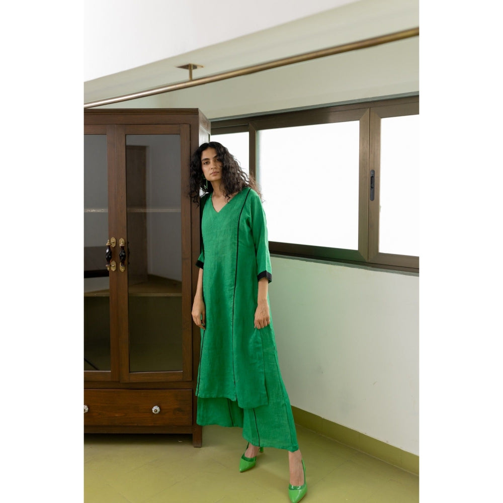 Silai Studio Bottle Green Linen Kurta