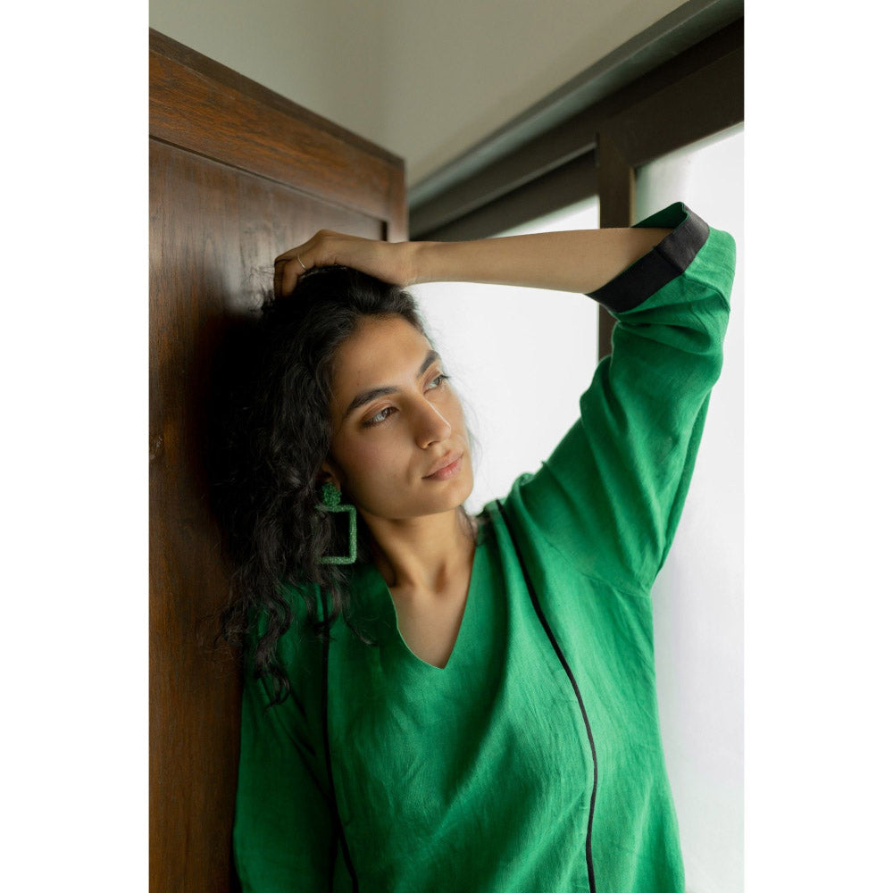 Silai Studio Bottle Green Linen Kurta