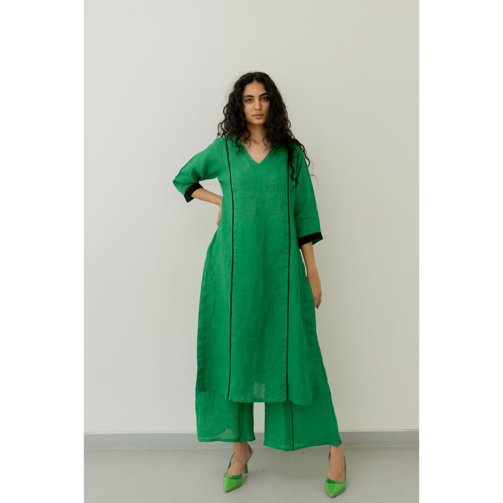 Silai Studio Bottle Green Linen Kurta