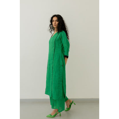 Silai Studio Bottle Green Linen Kurta
