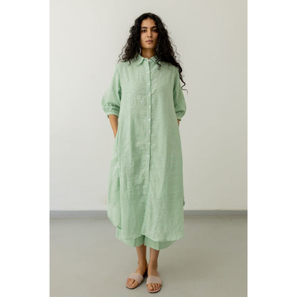 Silai Studio Mint Green Cotton Kurta and Pants (Set of 2)