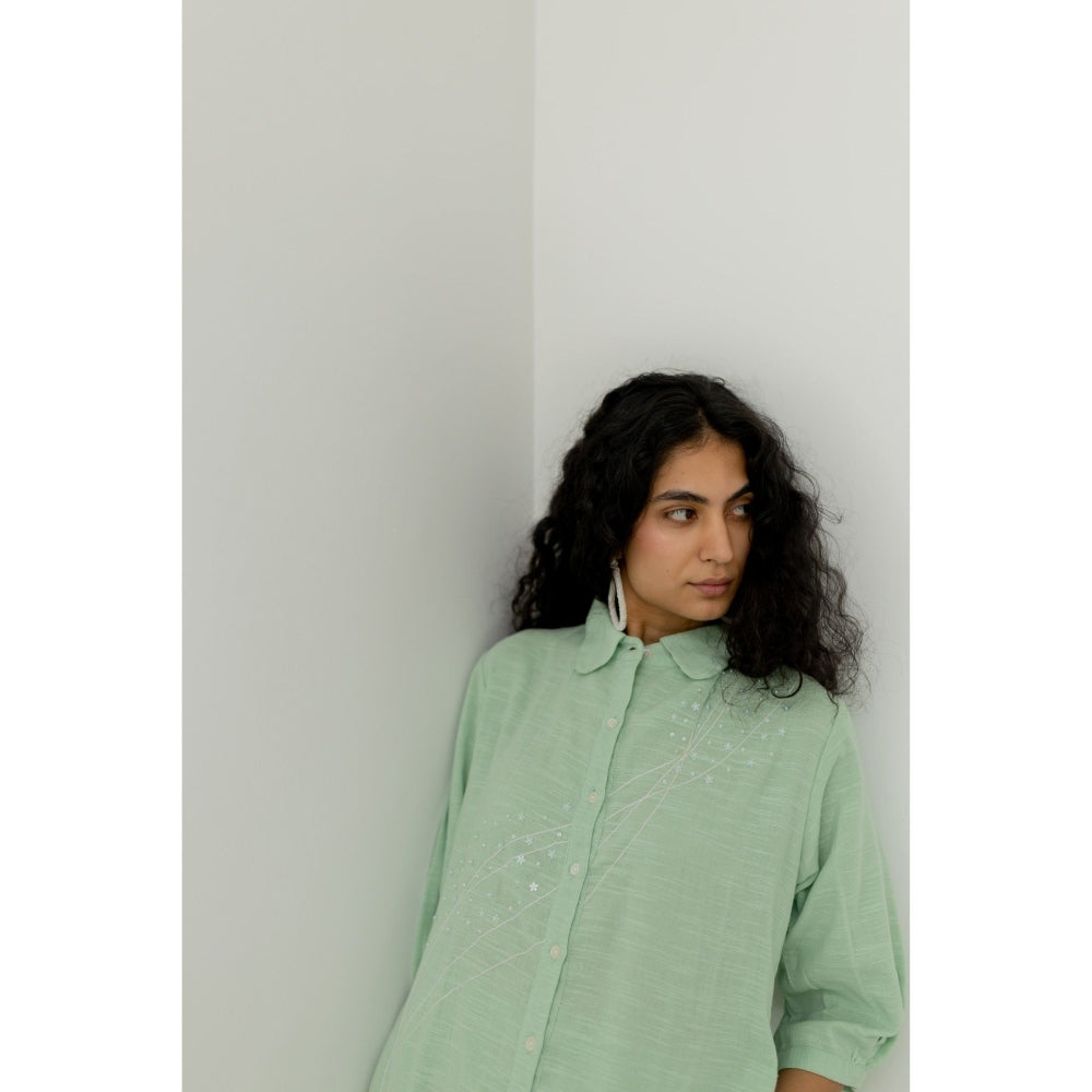 Silai Studio Mint Green Cotton Kurta and Pants (Set of 2)