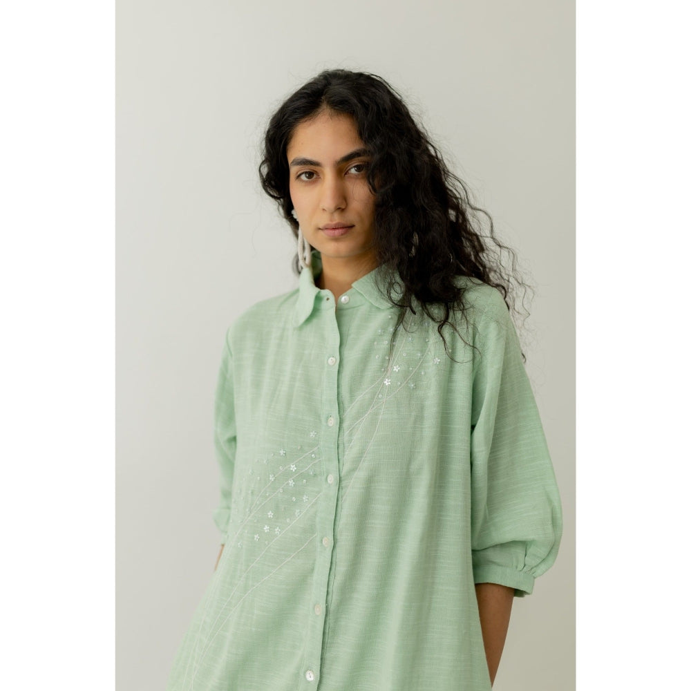 Silai Studio Mint Green Cotton Kurta and Pants (Set of 2)
