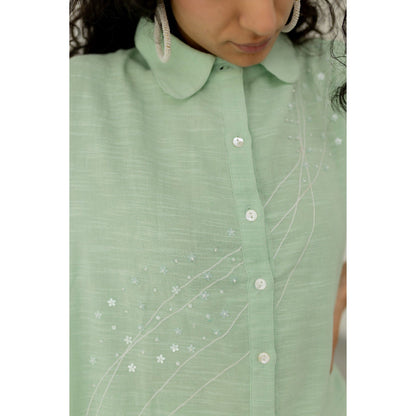 Silai Studio Mint Green Cotton Kurta and Pants (Set of 2)