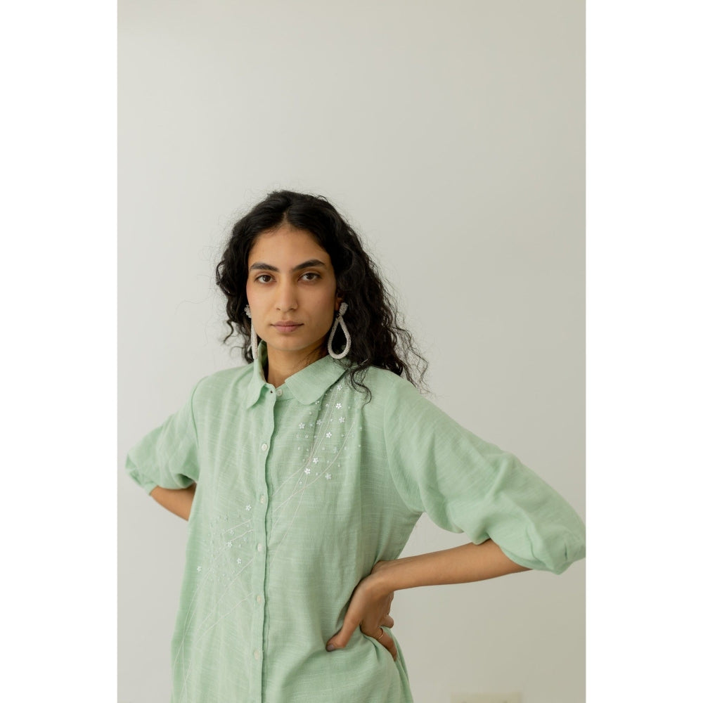 Silai Studio Mint Green Cotton Kurta and Pants (Set of 2)