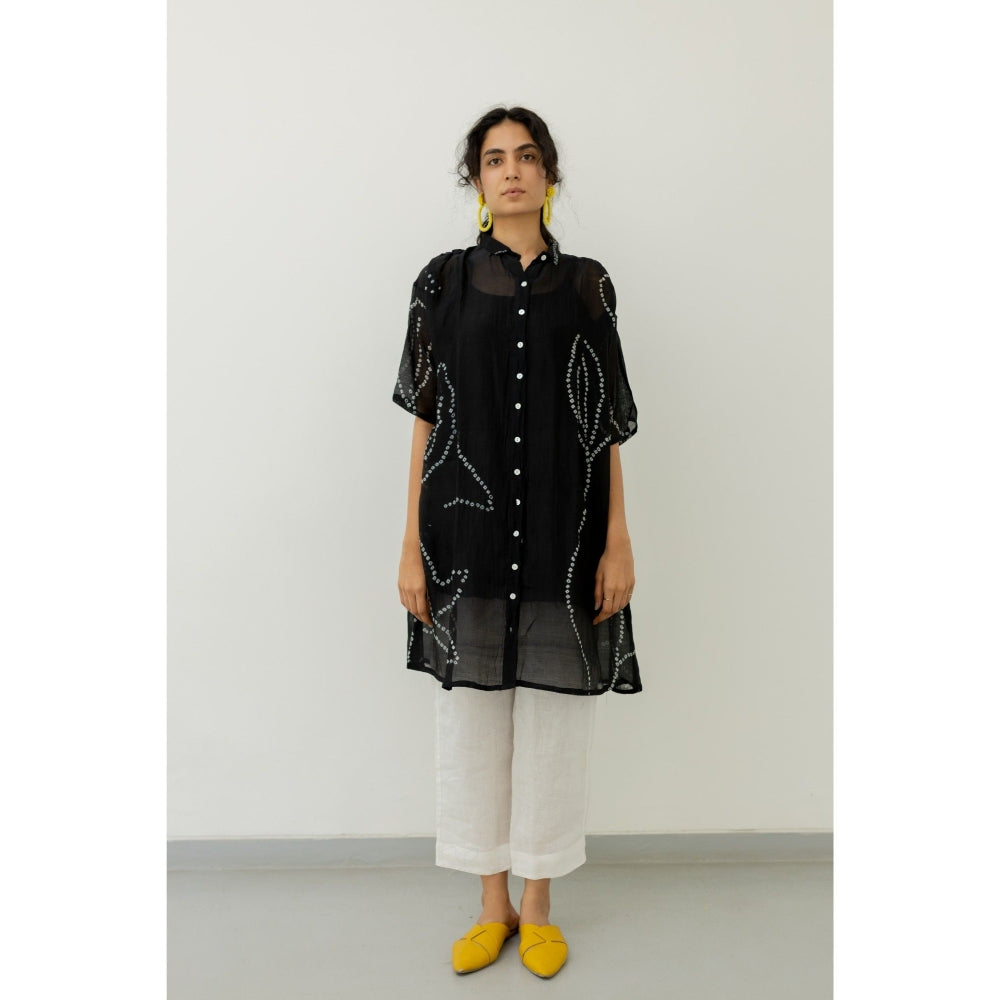 Silai Studio Black Bandhani Kurta with Slip (Set of 2)