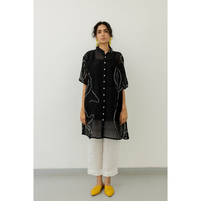 Silai Studio Black Bandhani Kurta with Slip (Set of 2)