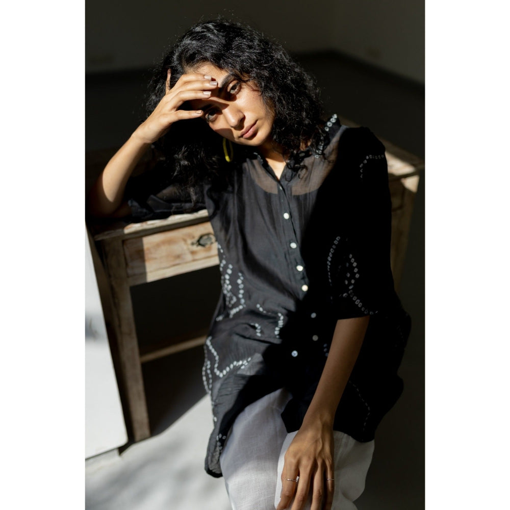 Silai Studio Black Bandhani Kurta with Slip (Set of 2)