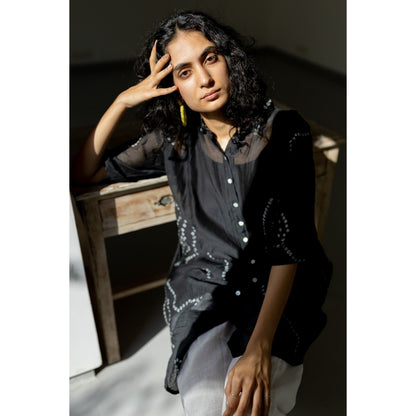 Silai Studio Black Bandhani Kurta with Slip (Set of 2)