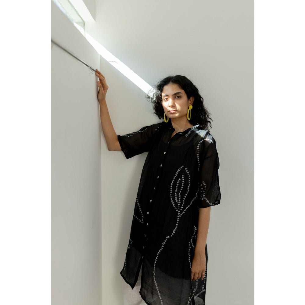 Silai Studio Black Bandhani Kurta with Slip (Set of 2)