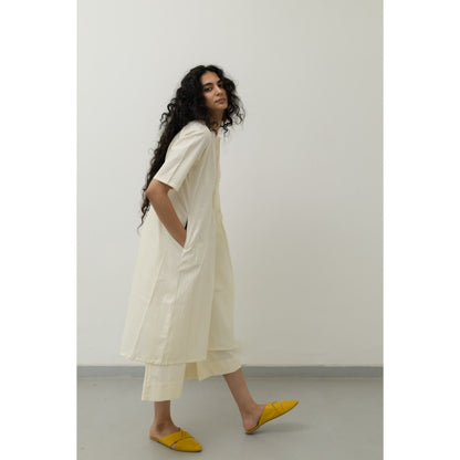 Silai Studio Chalk Pin Tucks Cream Tunic and Palazzo (Set of 2)