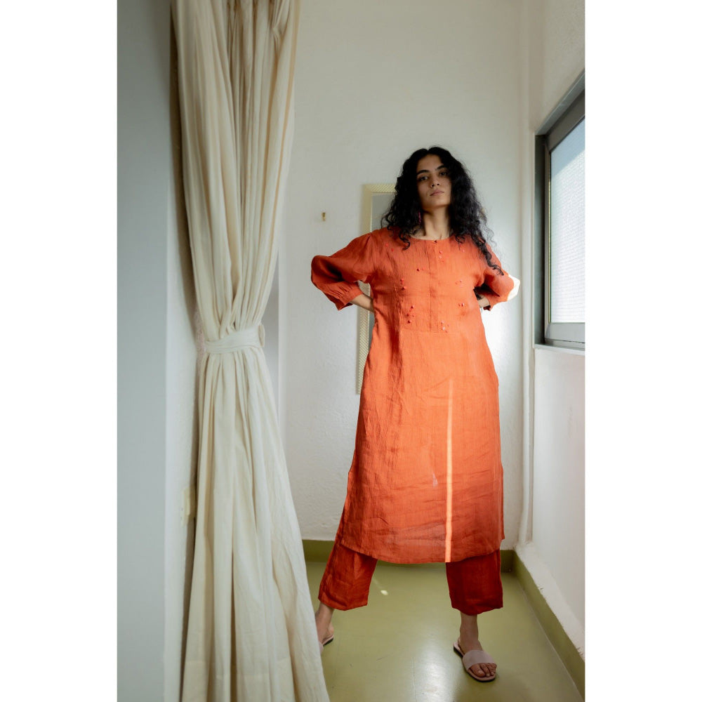 Silai Studio Ginger Rust Linen Kurta